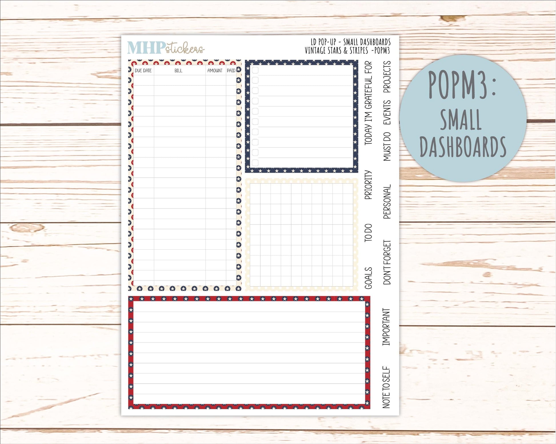 JULY 2026 Stickers for The Jo, Laurel Denise Planner "Vintage Stars & Stripes" || POP