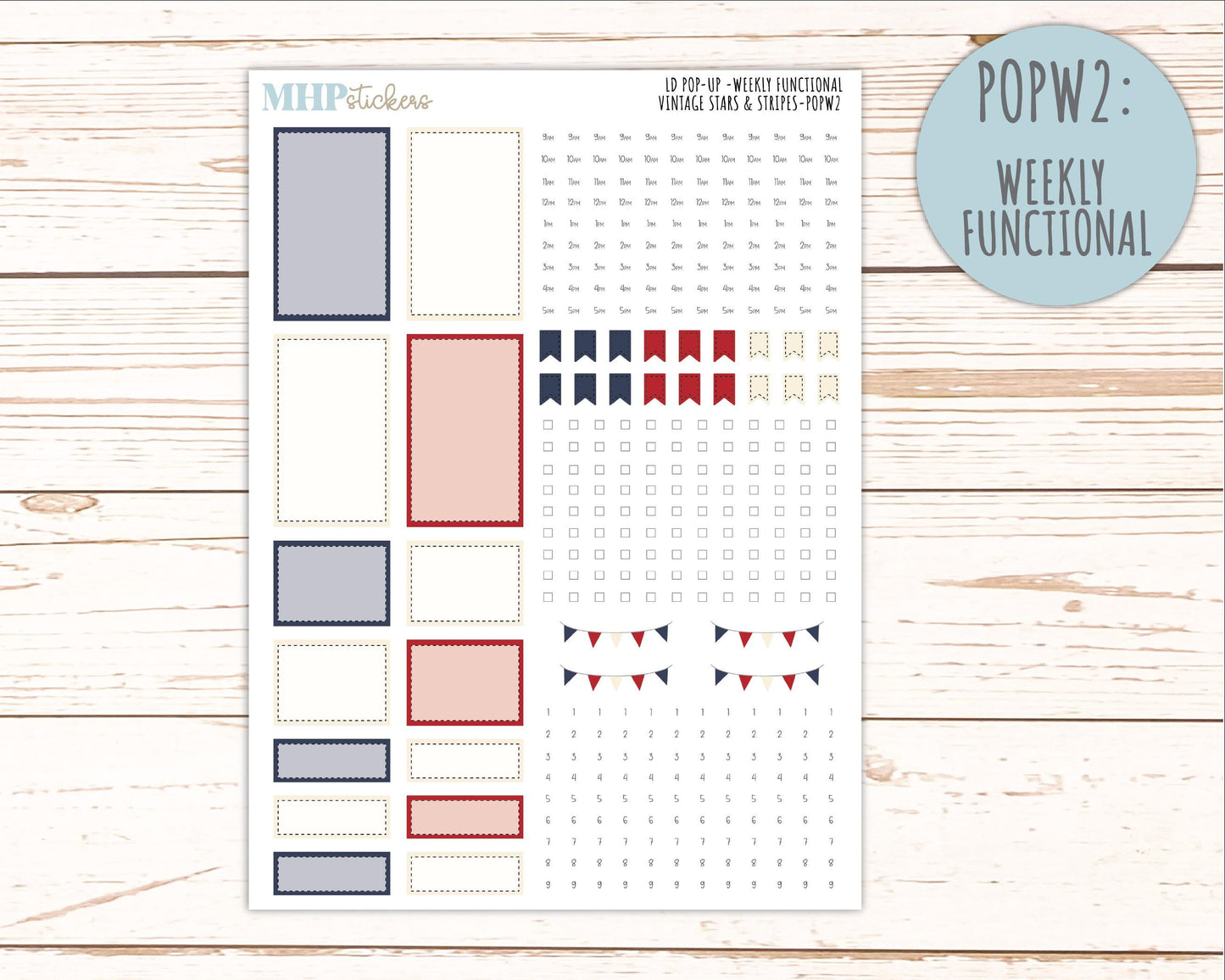 JULY 2026 Stickers for The Jo, Laurel Denise Planner "Vintage Stars & Stripes" || POP