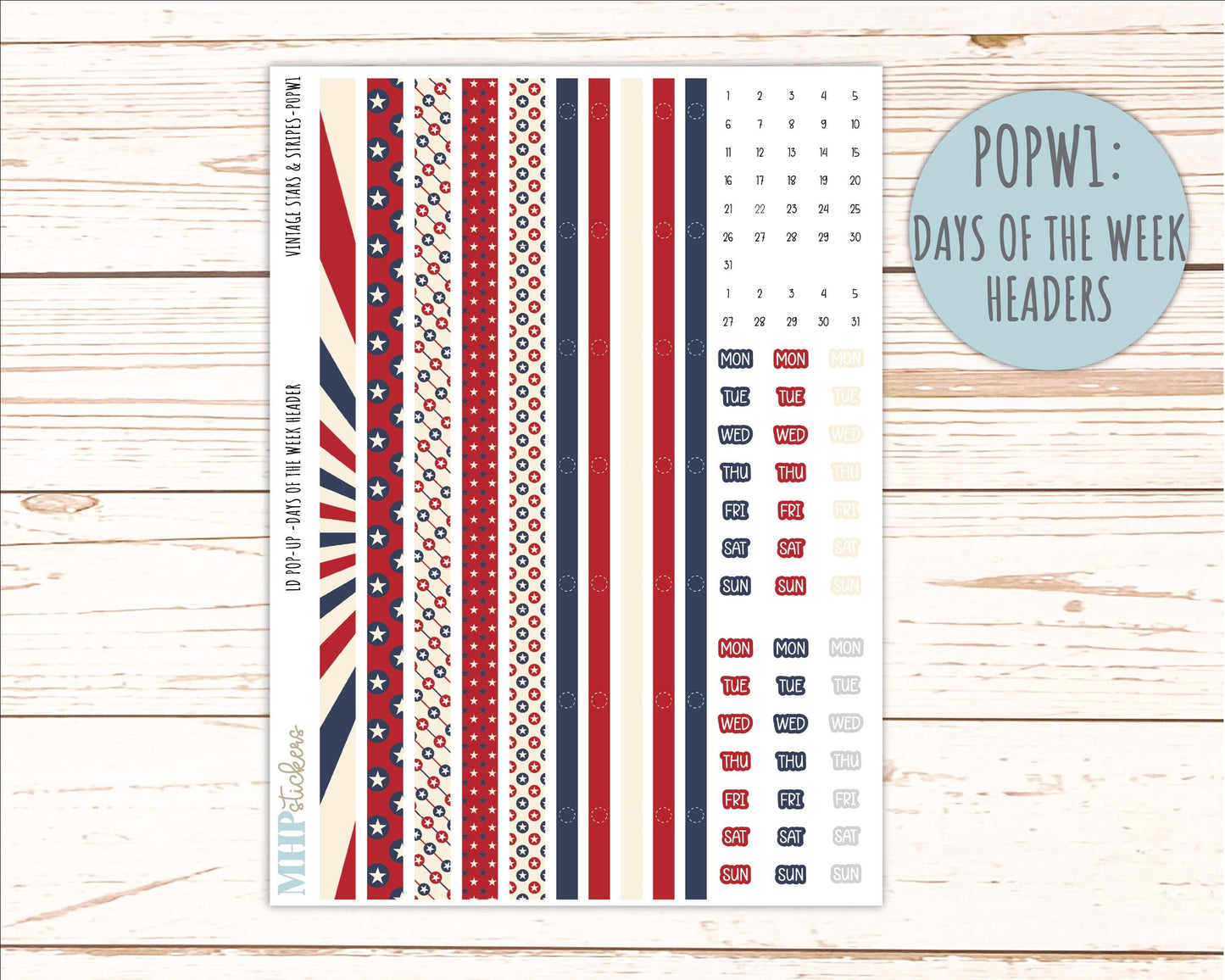 JULY 2026 Stickers for The Jo, Laurel Denise Planner "Vintage Stars & Stripes" || POP