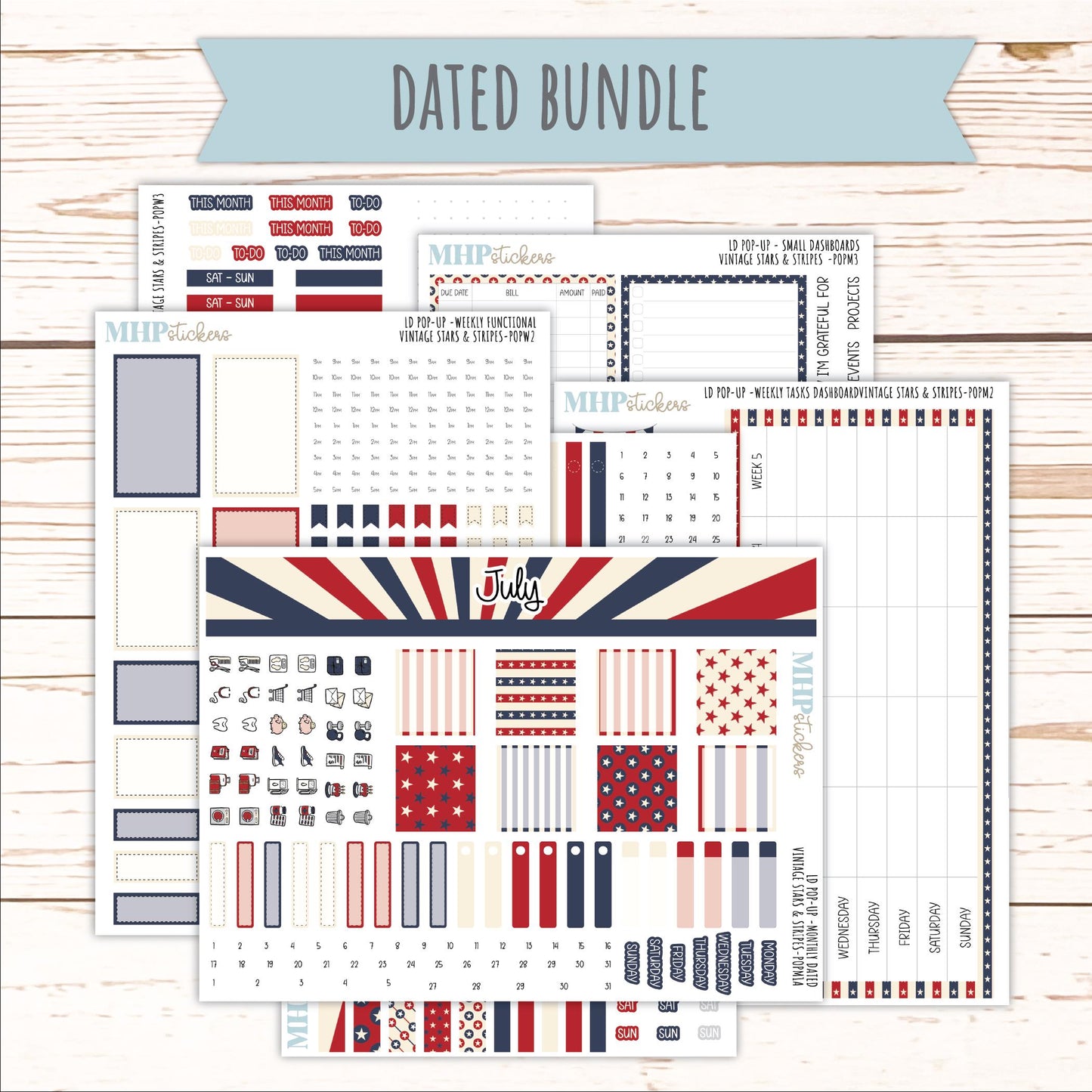 JULY 2026 Stickers for The Jo, Laurel Denise Planner "Vintage Stars & Stripes" || POP