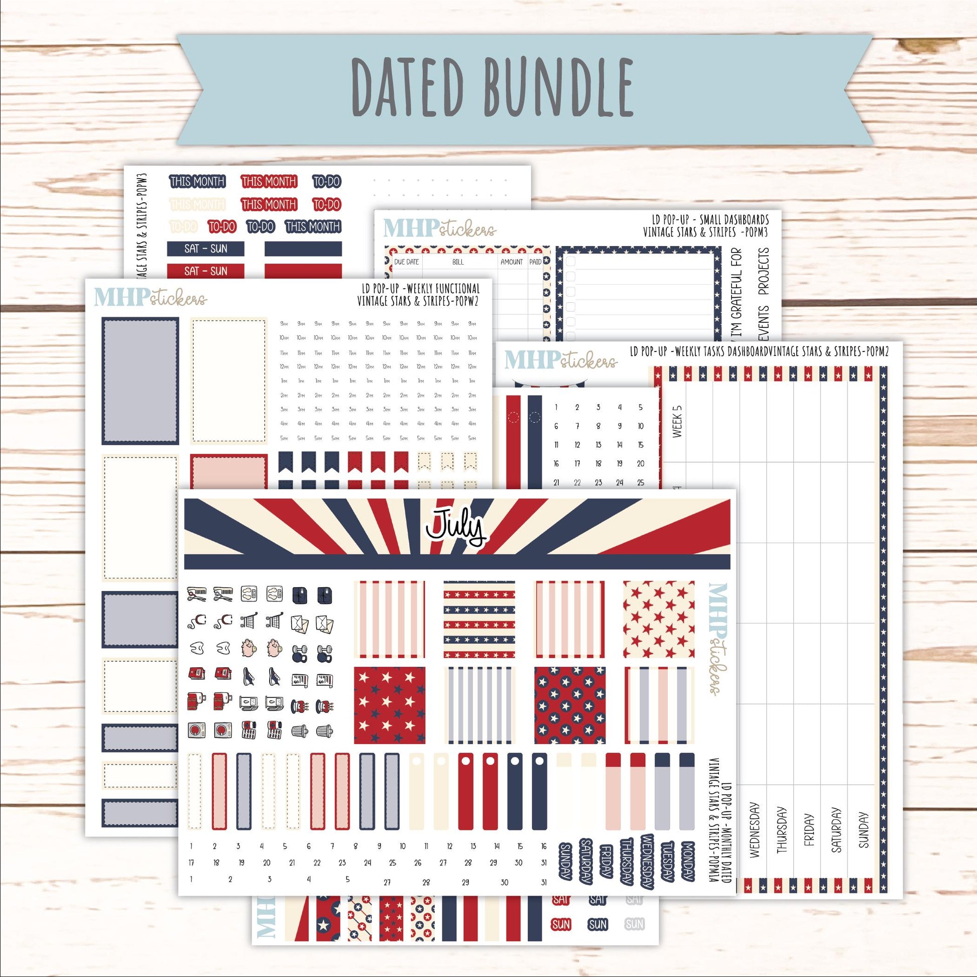 JULY 2026 Stickers for The Jo, Laurel Denise Planner "Vintage Stars & Stripes" || POP
