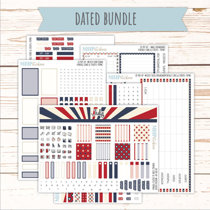 JULY 2026 Stickers for The Jo, Laurel Denise Planner "Vintage Stars & Stripes" || POP
