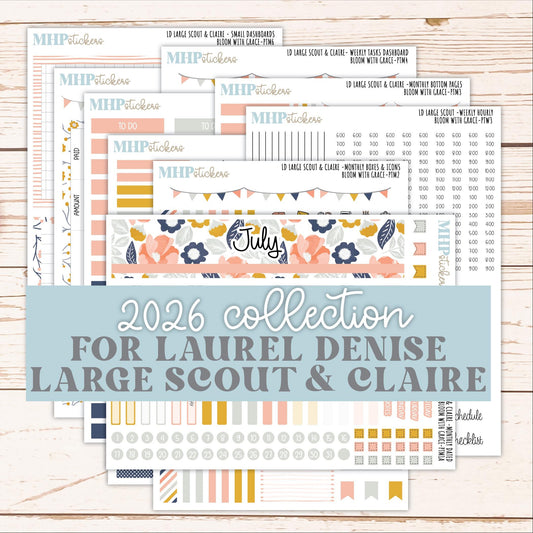 JULY 2026 Stickers for the Large Scout & Large Claire Laurel Denise Planners "Bloom with Grace" || PT