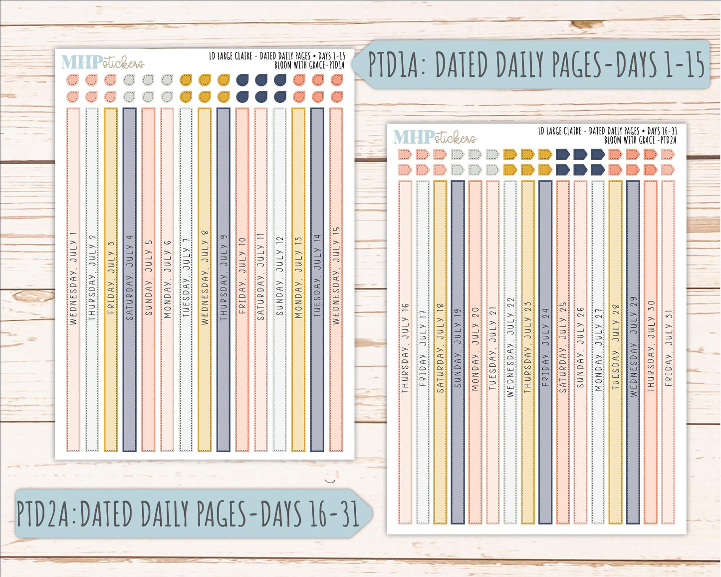 JULY 2026 Stickers for the Large Scout, Large Claire and Large Luna Laurel Denise Planners "Bloom with Grace" || PT