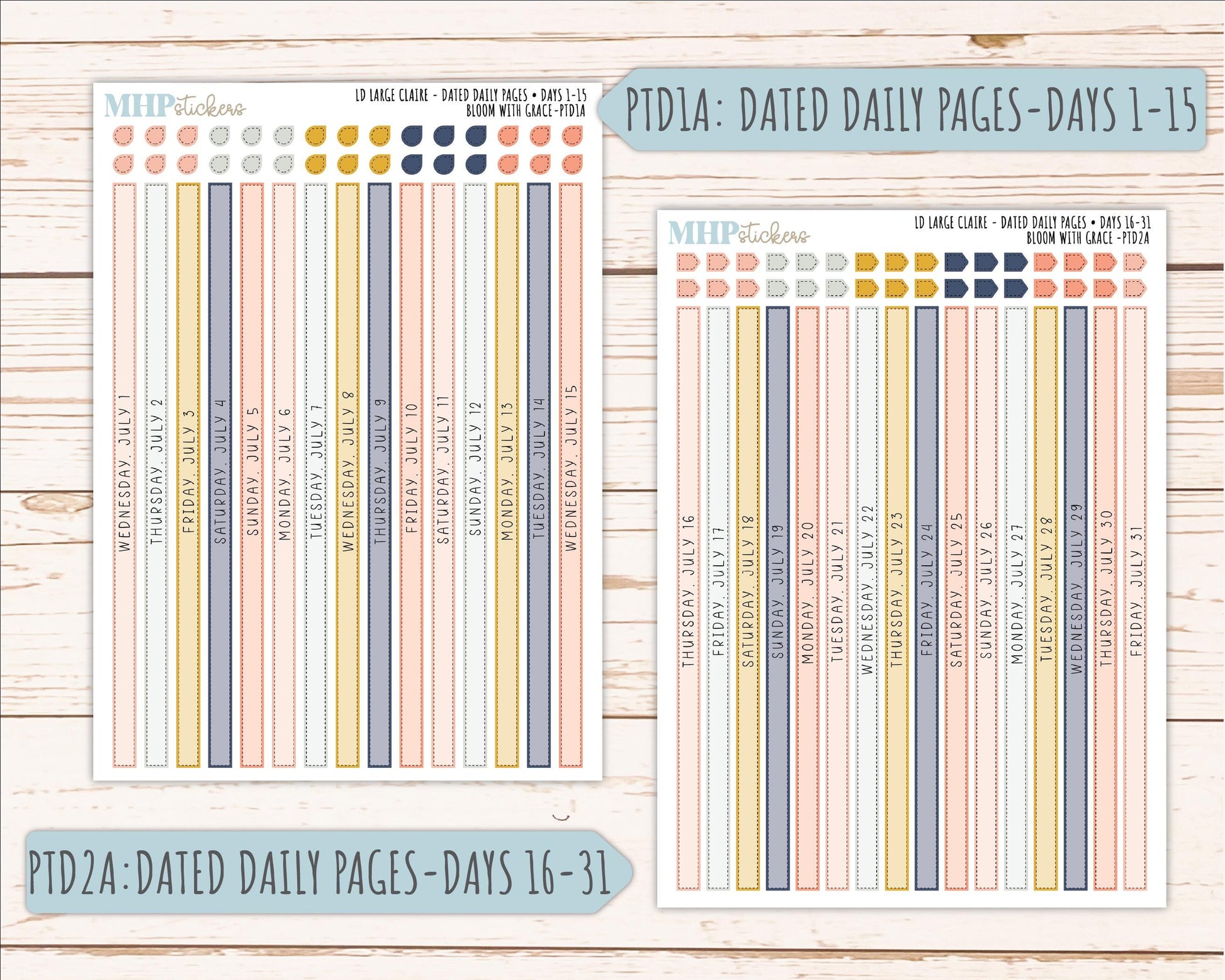 JULY 2026 Stickers for the Large Scout, Large Claire and Large Luna Laurel Denise Planners "Bloom with Grace" || PT