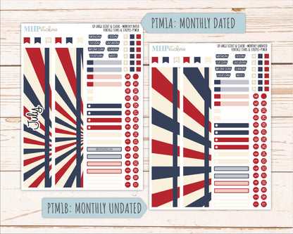 JULY 2026 Stickers for the Large Scout & Large Claire Laurel Denise Planners "Vintage Stars and Stripes" || PT
