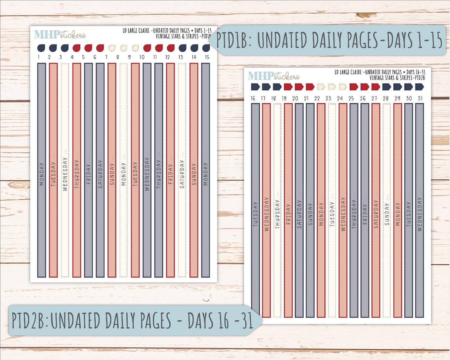 JULY 2026 Stickers for the Large Scout & Large Claire Laurel Denise Planners "Vintage Stars and Stripes" || PT