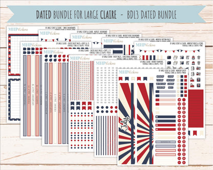 JULY 2026 Stickers for the Large Scout & Large Claire Laurel Denise Planners "Vintage Stars and Stripes" || PT