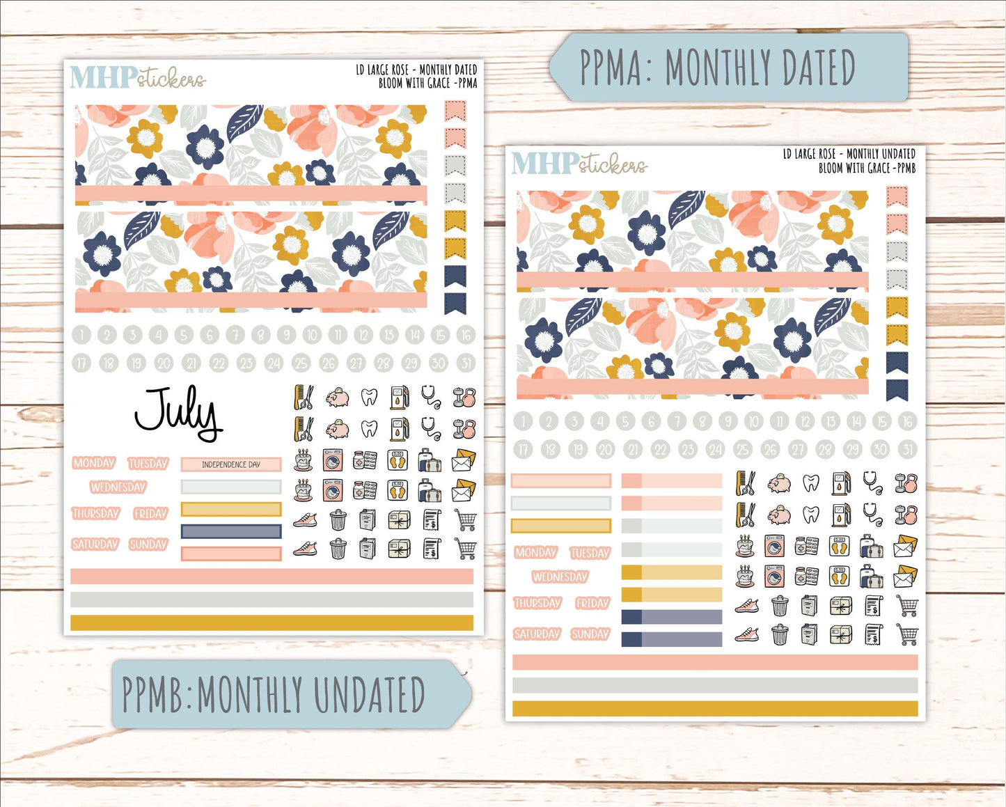 JULY 2026 Stickers for the Large Rose Laurel Denise Planner. "Bloom with Grace" || PP
