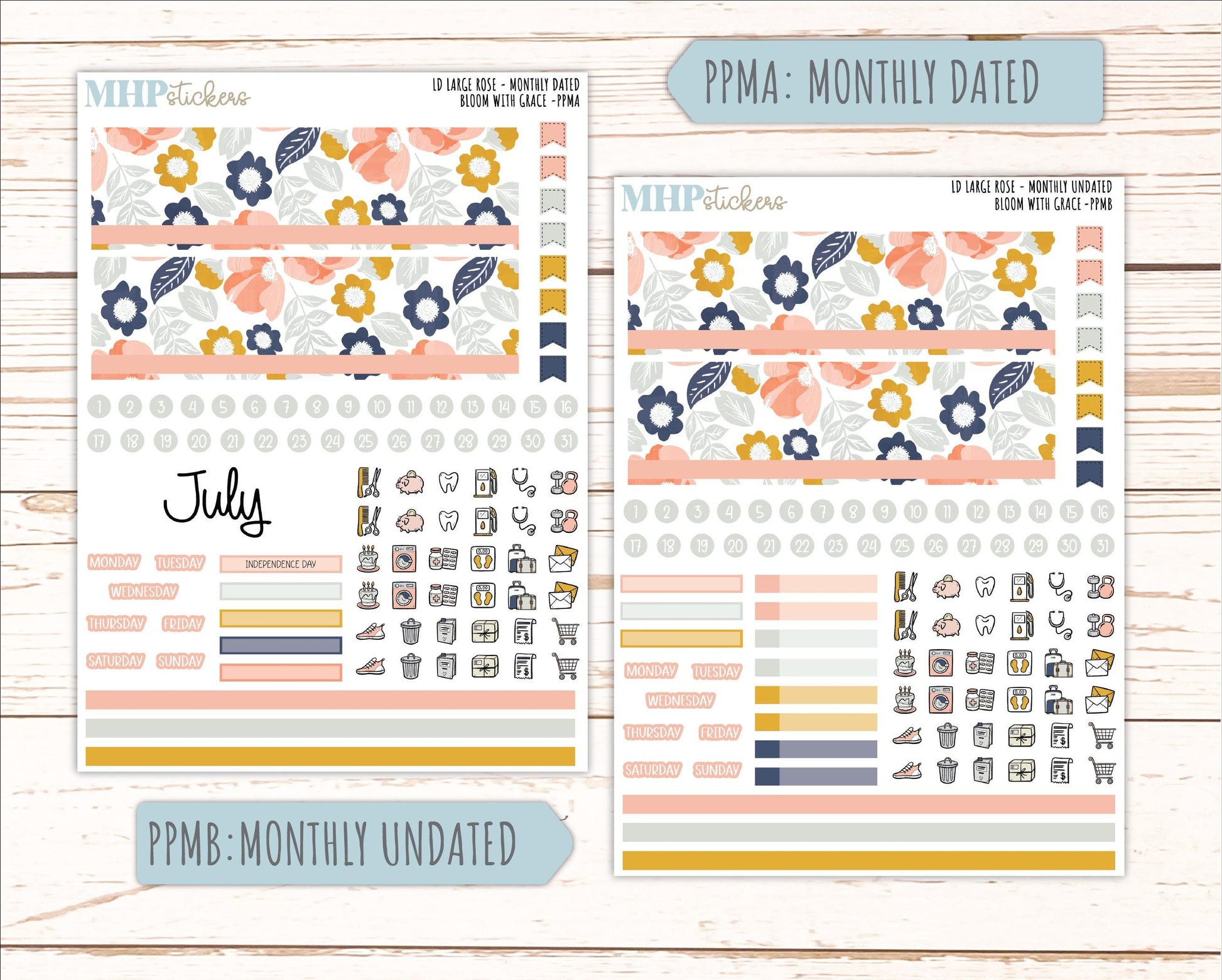 JULY 2026 Stickers for the Large Rose Laurel Denise Planner. "Bloom with Grace" || PP