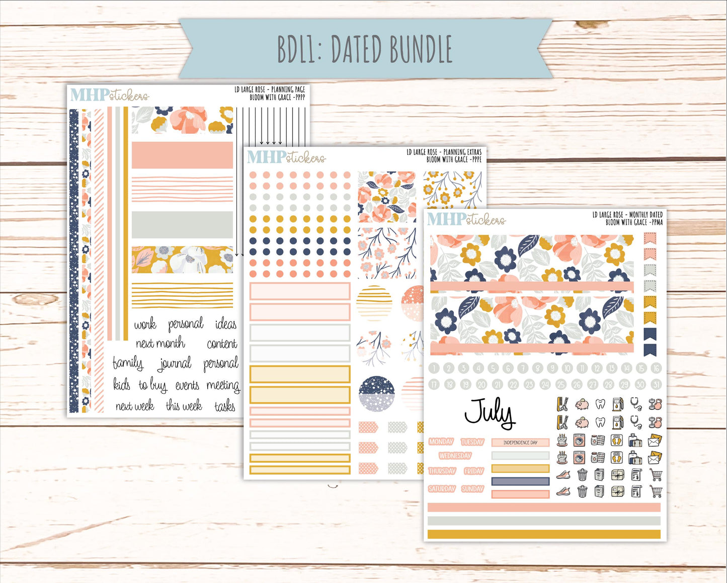 JULY 2026 Stickers for the Large Rose Laurel Denise Planner. "Bloom with Grace" || PP
