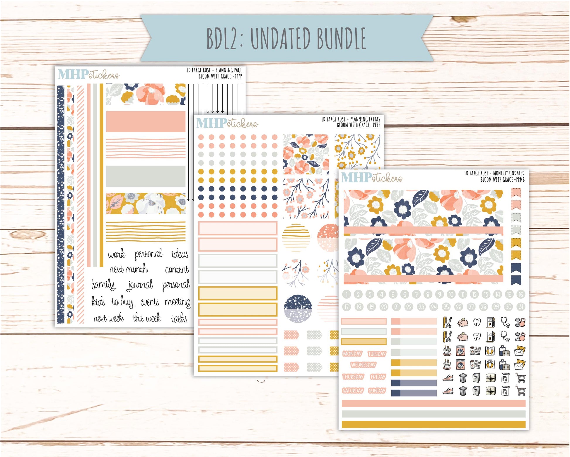 JULY 2026 Stickers for the Large Rose Laurel Denise Planner. "Bloom with Grace" || PP