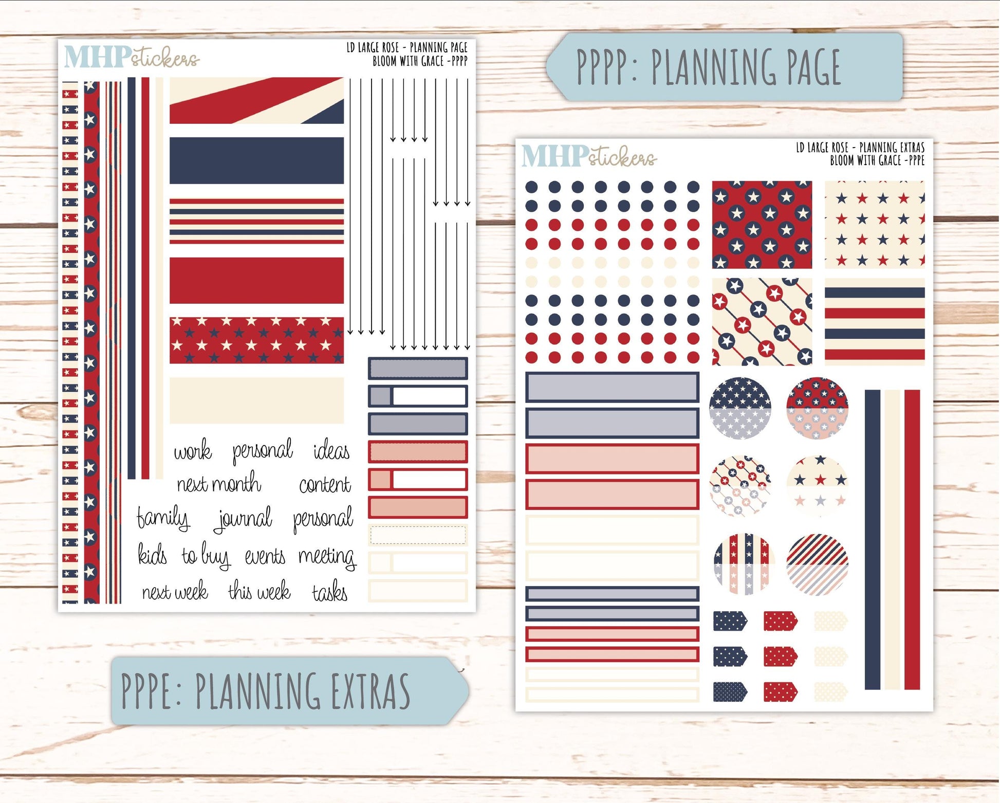JULY 2026 Stickers for the Large Rose Laurel Denise Planner. "Vintage Stars & Stripes" || PP