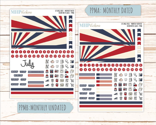 JULY 2026 Stickers for the Large Rose Laurel Denise Planner. "Vintage Stars & Stripes" || PP