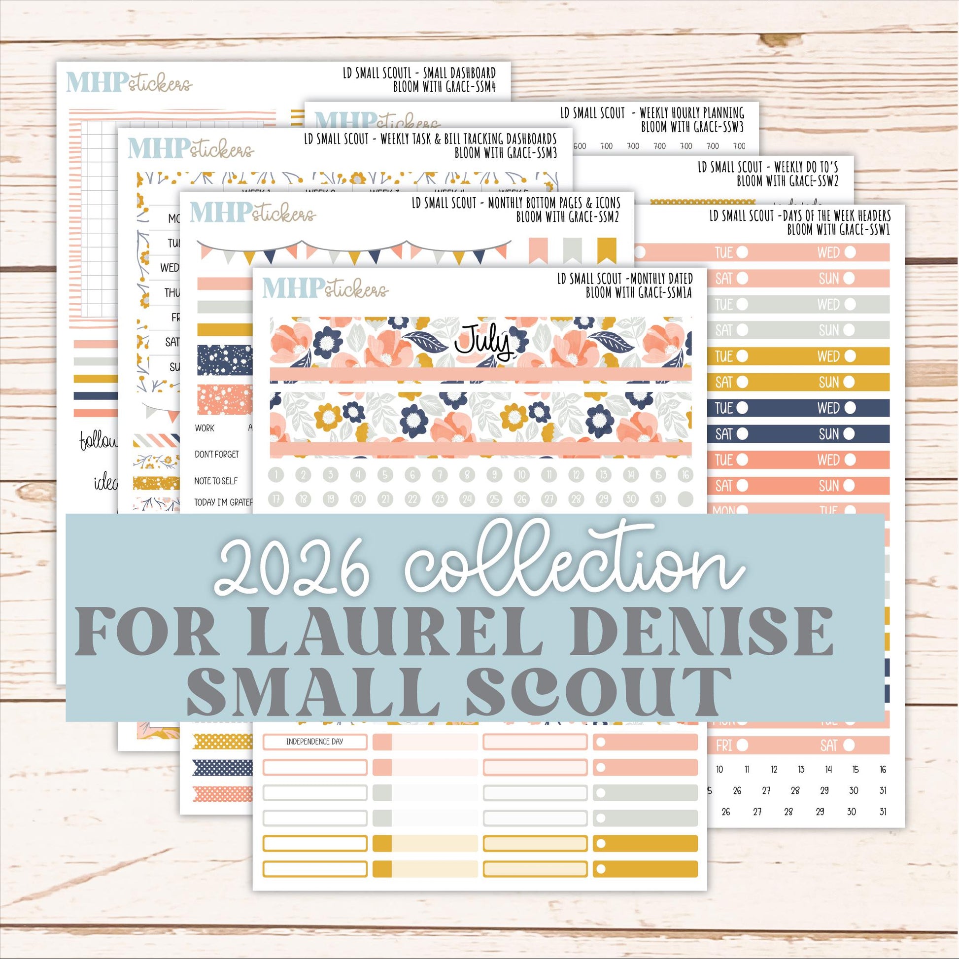 JULY 2026 Stickers for the Small Scout Planner. For Laurel Denise Planners. "Bloom with Grace" ||SS