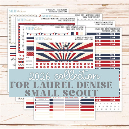 JULY 2026 Stickers for the Small Scout Planner. For Laurel Denise Planners. "Vintage Stars & Stripes" ||SS
