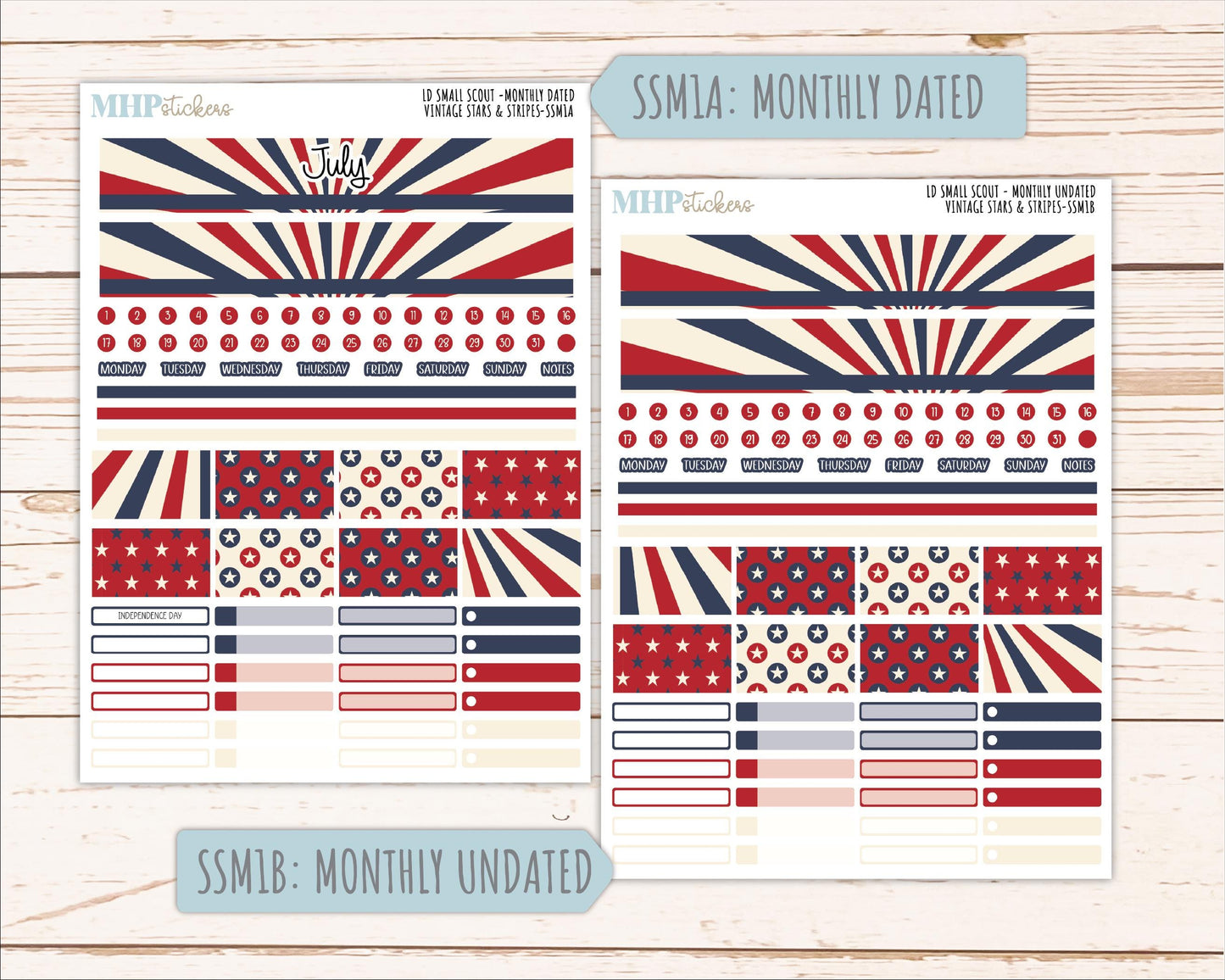 JULY 2026 Stickers for the Small Scout Planner. For Laurel Denise Planners. "Vintage Stars & Stripes" ||SS