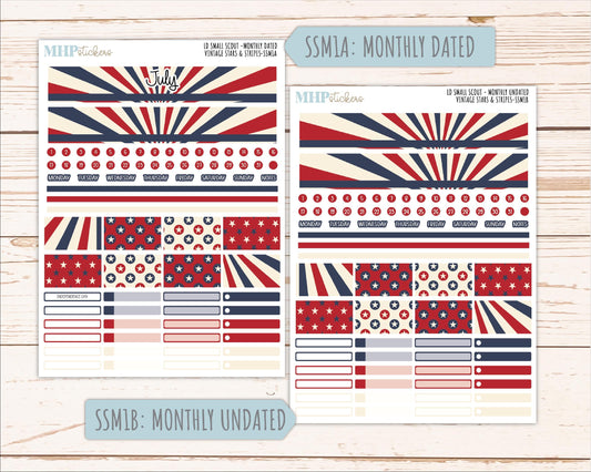JULY 2026 Stickers for the Small Scout Planner. For Laurel Denise Planners. "Vintage Stars & Stripes" ||SS