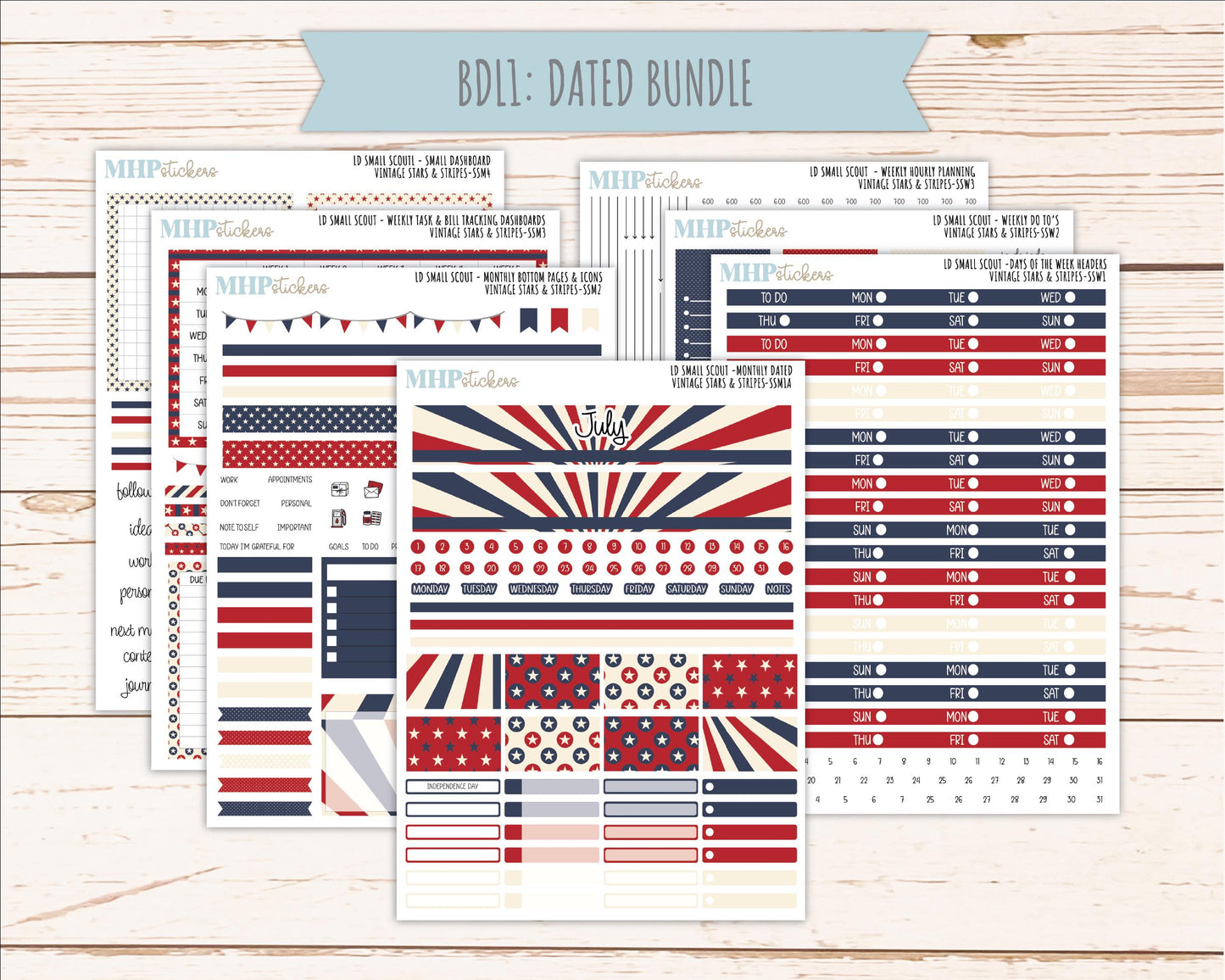 JULY 2026 Stickers for the Small Scout Planner. For Laurel Denise Planners. "Vintage Stars & Stripes" ||SS