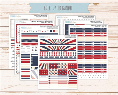 JULY 2026 Stickers for the Small Scout Planner. For Laurel Denise Planners. "Vintage Stars & Stripes" ||SS