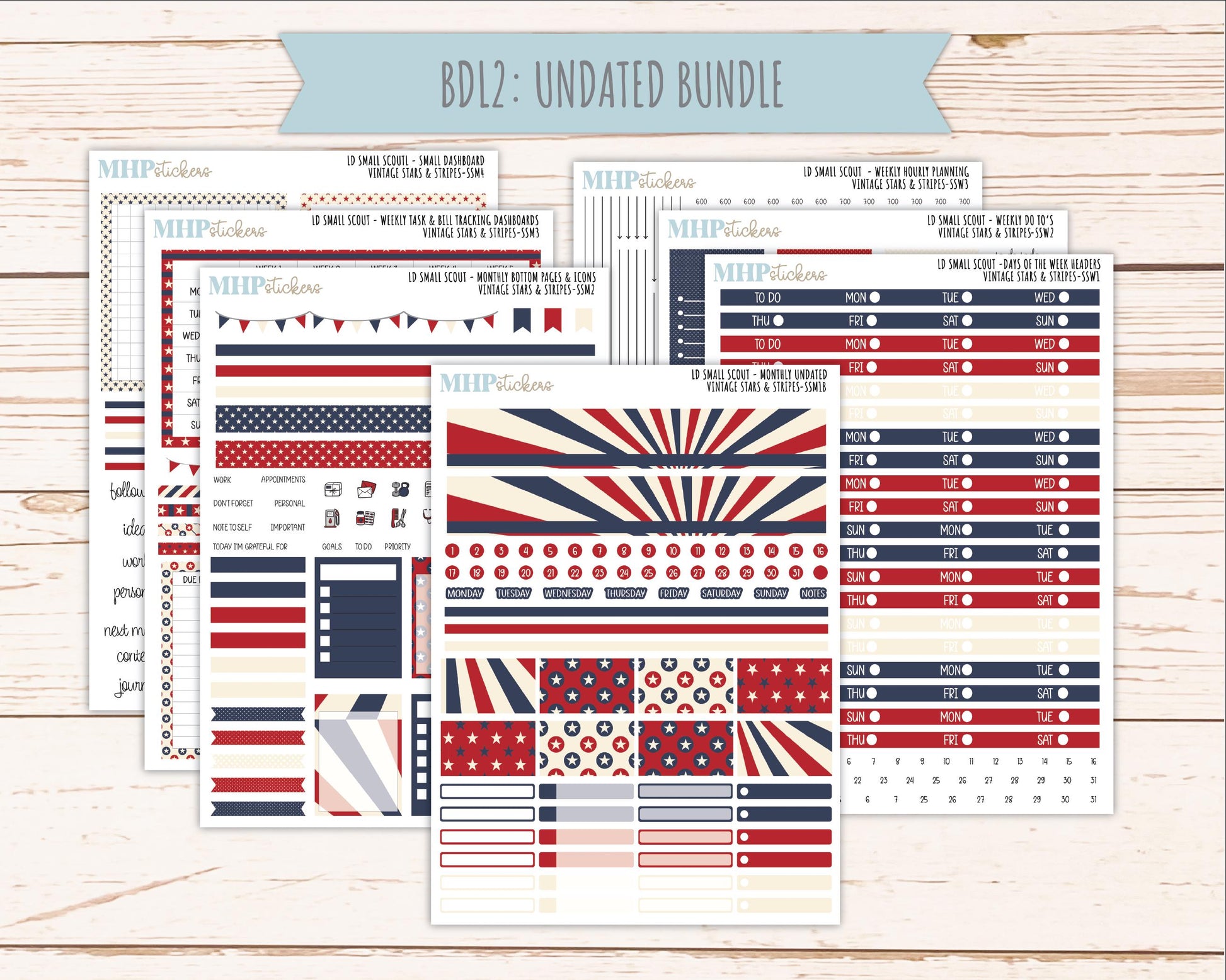 JULY 2026 Stickers for the Small Scout Planner. For Laurel Denise Planners. "Vintage Stars & Stripes" ||SS