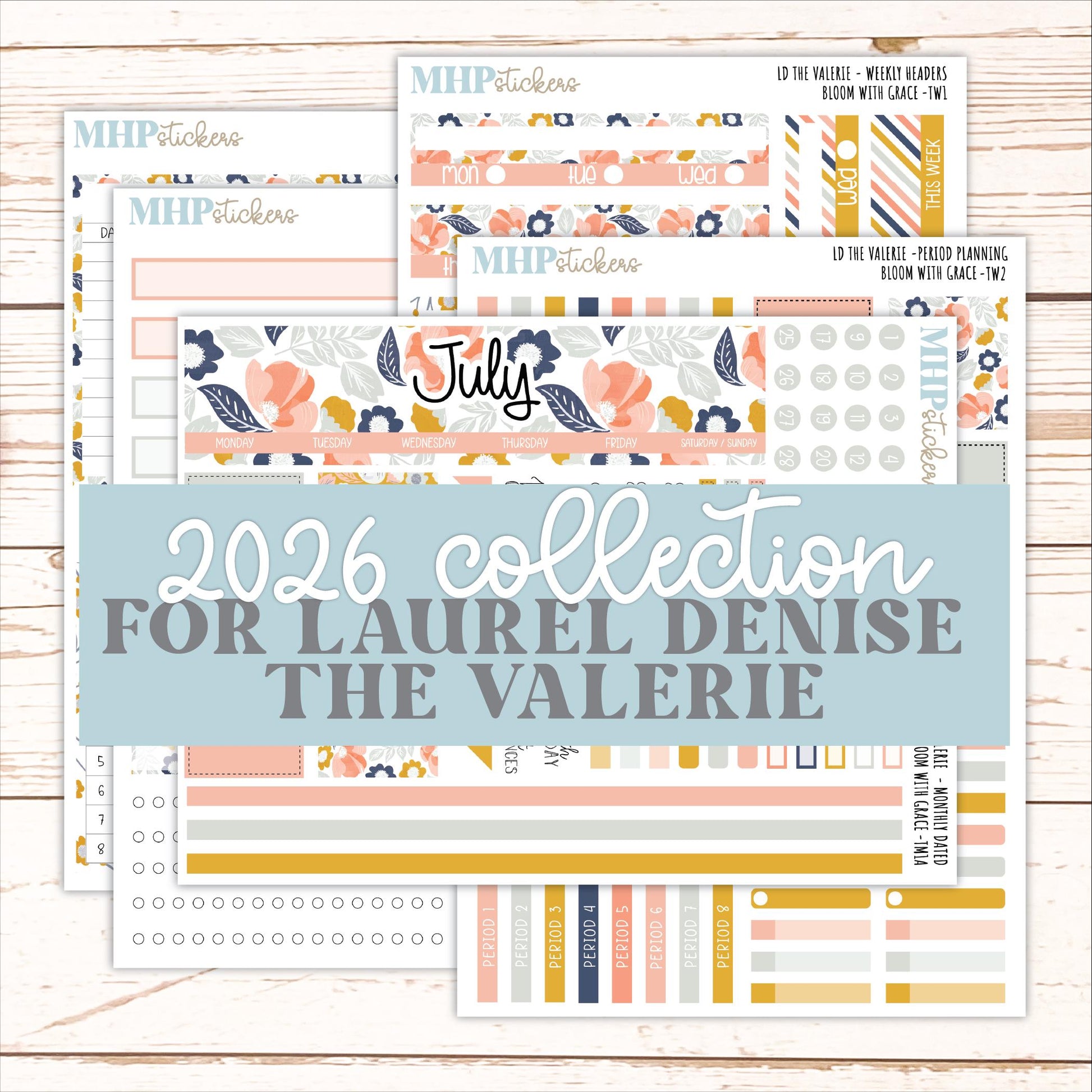 JULY Stickers for The Valerie Laurel Denise Planner "Bloom with Grace" || TC