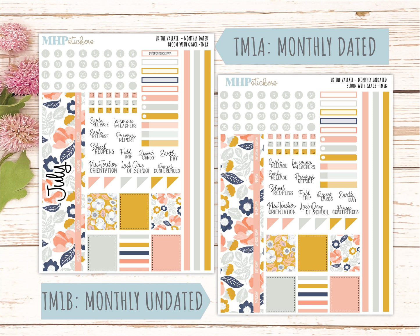 JULY Stickers for The Valerie Laurel Denise Planner "Bloom with Grace" || TC