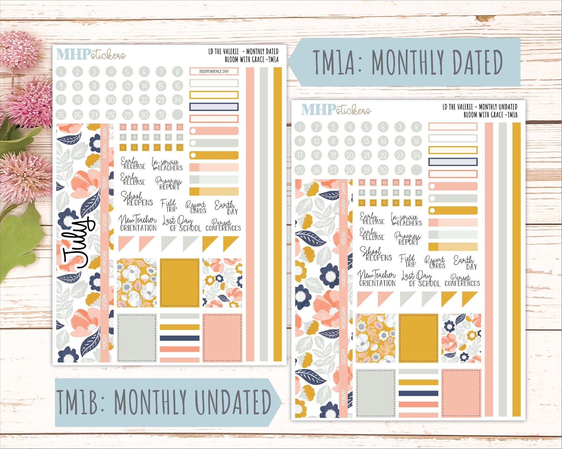 JULY Stickers for The Valerie Laurel Denise Planner "Bloom with Grace" || TC