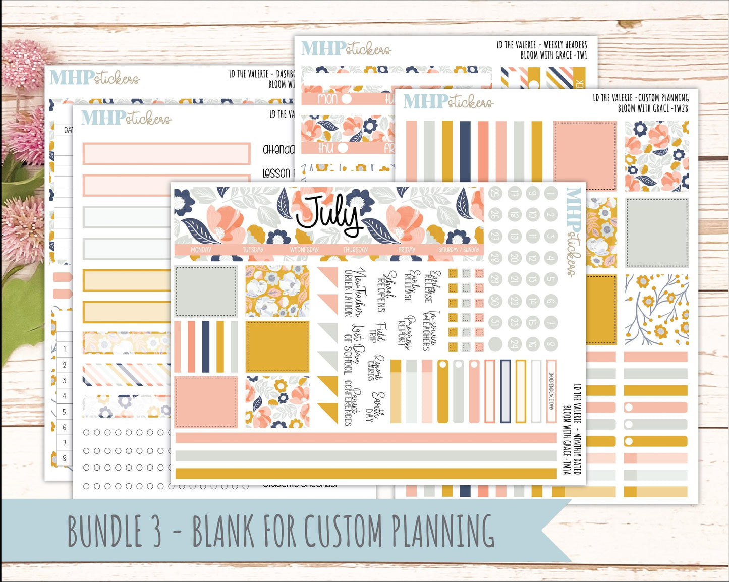 JULY Stickers for The Valerie Laurel Denise Planner "Bloom with Grace" || TC