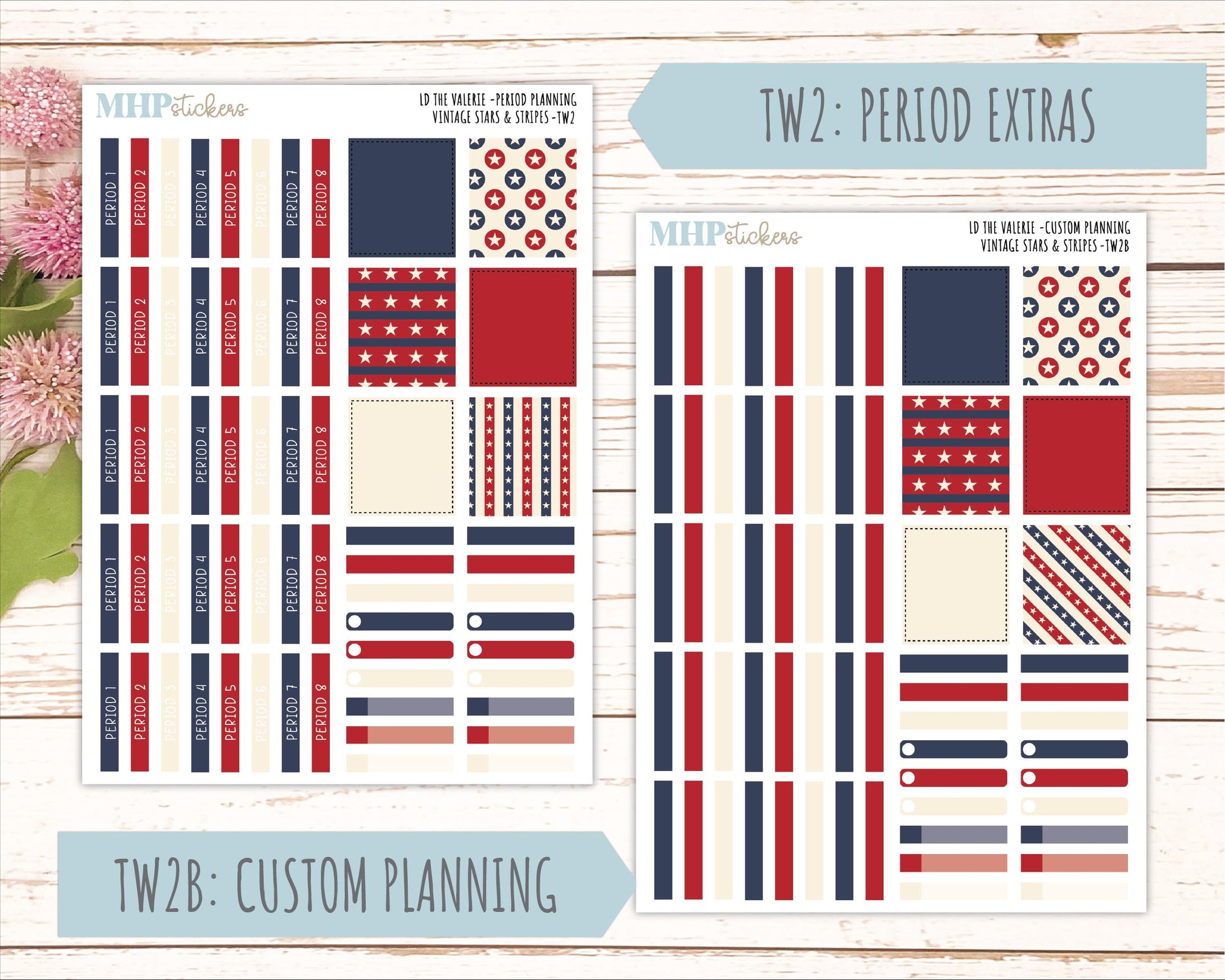 JULY Stickers for The Valerie Laurel Denise Planner "Vintage Stars & Stripes" || TC