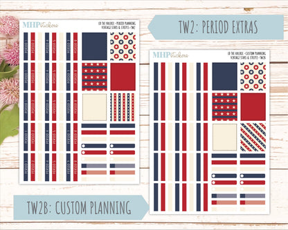 JULY Stickers for The Valerie Laurel Denise Planner "Vintage Stars & Stripes" || TC