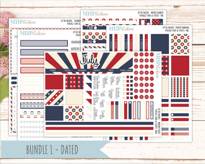 JULY Stickers for The Valerie Laurel Denise Planner "Vintage Stars & Stripes" || TC