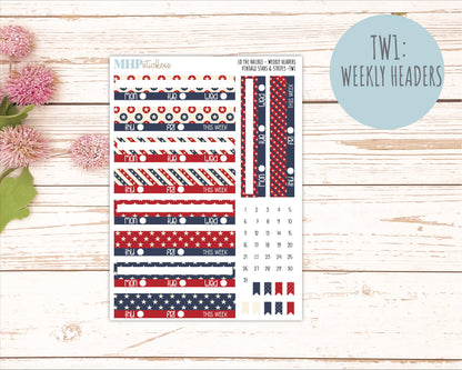 JULY Stickers for The Valerie Laurel Denise Planner "Vintage Stars & Stripes" || TC