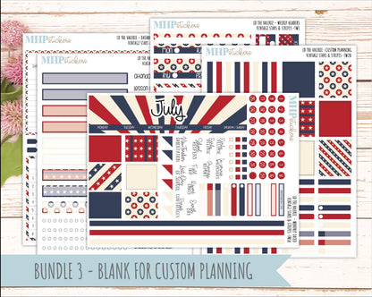 JULY Stickers for The Valerie Laurel Denise Planner "Vintage Stars & Stripes" || TC