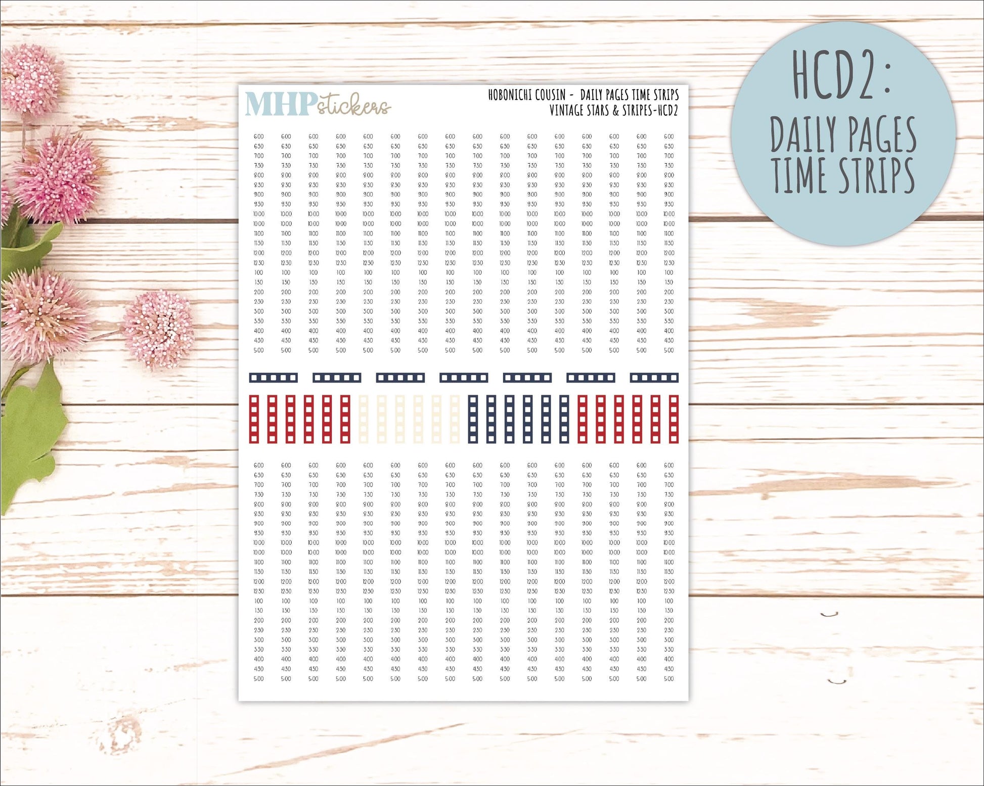 JULY 2026 Stickers for Hobonichi Cousin. A5 Planners "Vintage Stars & Stripes" || HC