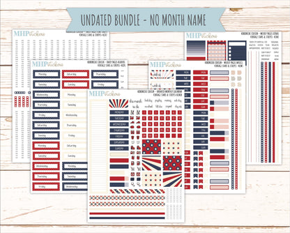 JULY 2026 Stickers for Hobonichi Cousin. A5 Planners "Vintage Stars & Stripes" || HC