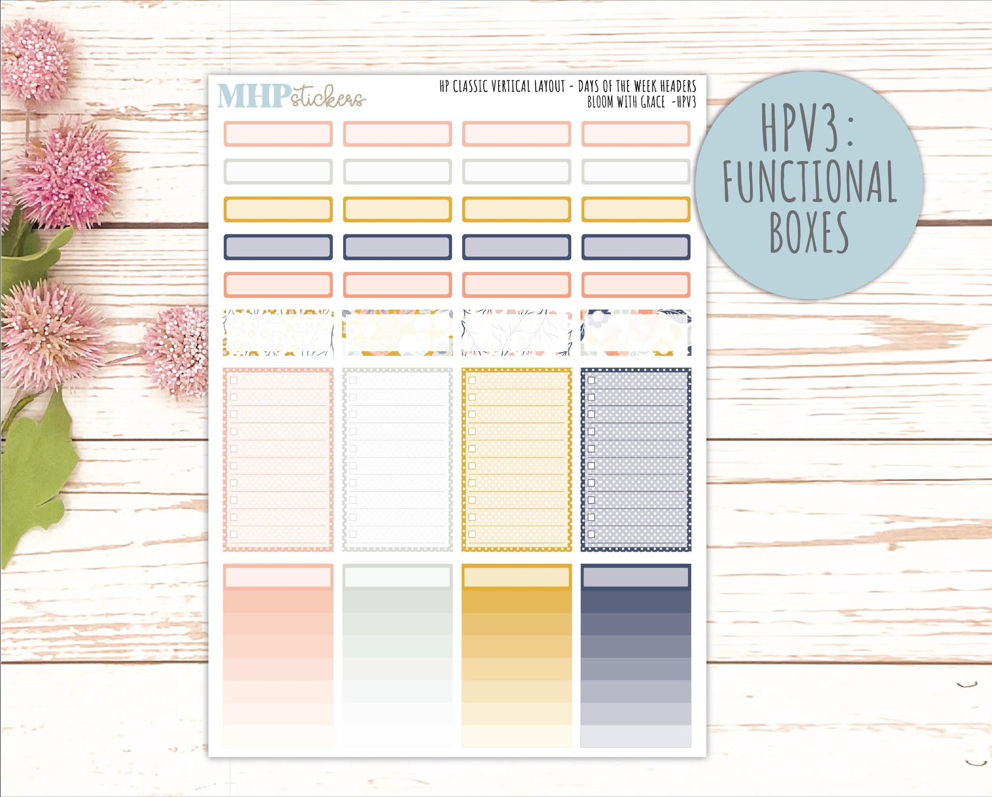 JULY Stickers for Happy Planner Classic Vertical Layout. 2026 Collection. "Bloom with Grace" || HPV