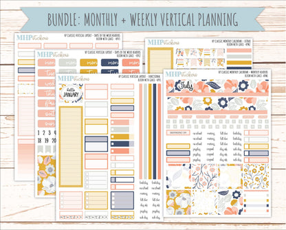 JULY Stickers for Happy Planner Classic Vertical Layout. 2026 Collection. "Bloom with Grace" || HPV