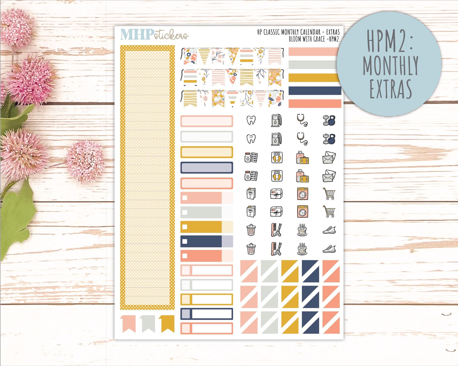 JULY Stickers for Happy Planner Classic Horizontal Layout. 2026 Collection. "Bloom with Grace" || HPH