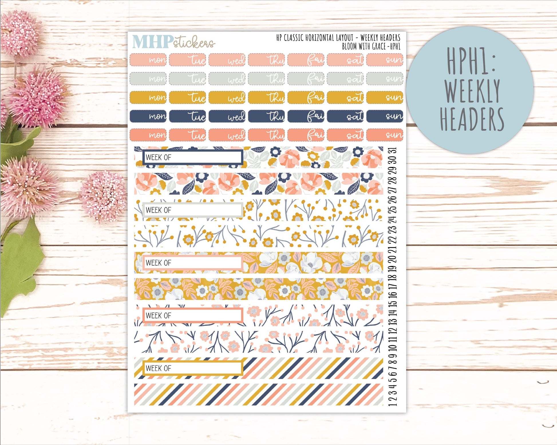JULY Stickers for Happy Planner Classic Horizontal Layout. 2026 Collection. "Bloom with Grace" || HPH