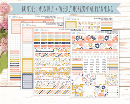 JULY Stickers for Happy Planner Classic Horizontal Layout. 2026 Collection. "Bloom with Grace" || HPH