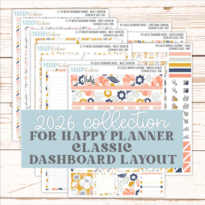 JULY Stickers for Happy Planner Classic Dashboard Layout. 2026 Collection. "Bloom with Grace" || HPD