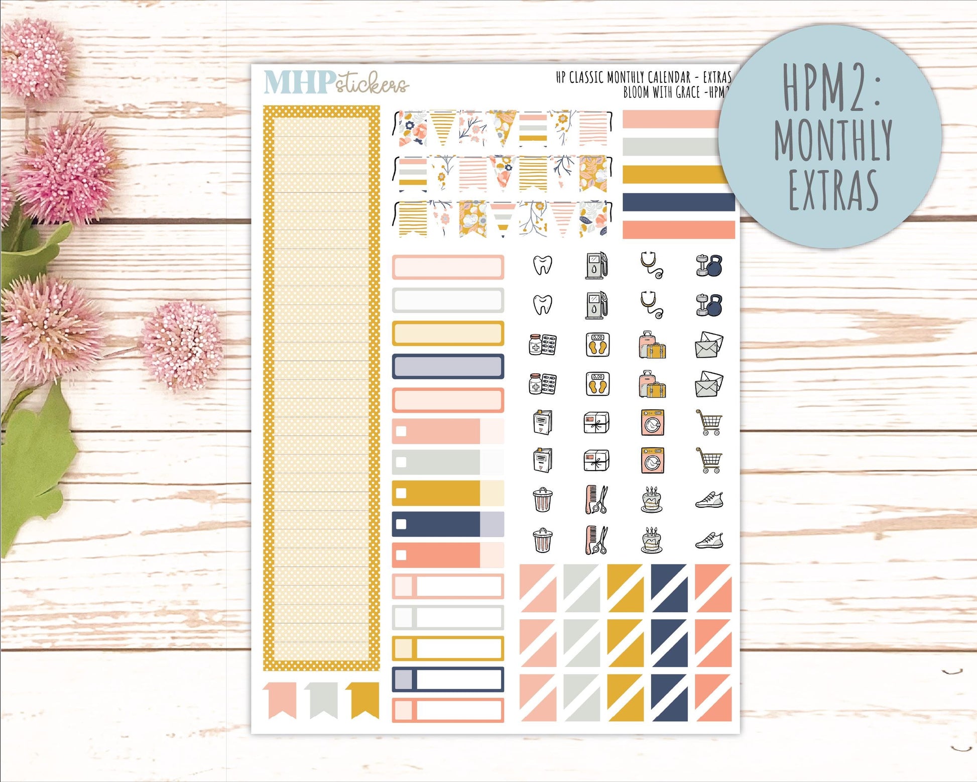 JULY Stickers for Happy Planner Classic Dashboard Layout. 2026 Collection. "Bloom with Grace" || HPD