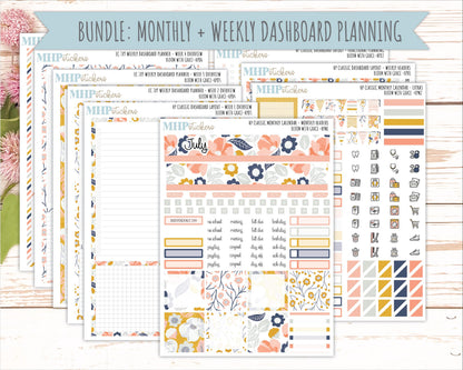JULY Stickers for Happy Planner Classic Dashboard Layout. 2026 Collection. "Bloom with Grace" || HPD