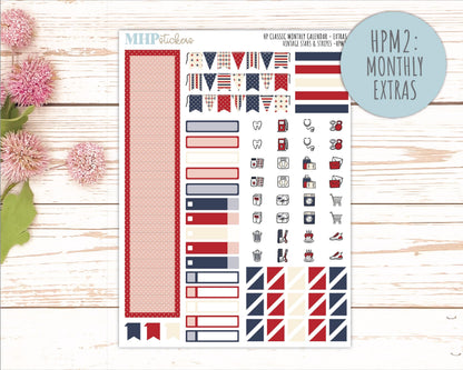 JULY Stickers for Happy Planner Classic Dashboard Layout. 2026 Collection. "Vintage Stars & Stripes" || HPD