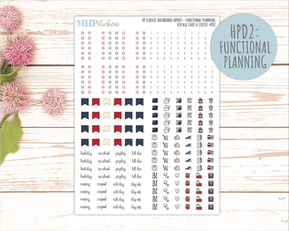 JULY Stickers for Happy Planner Classic Dashboard Layout. 2026 Collection. "Vintage Stars & Stripes" || HPD
