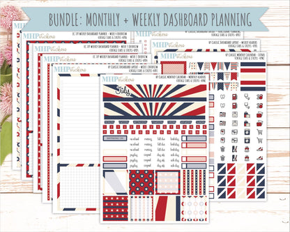 JULY Stickers for Happy Planner Classic Dashboard Layout. 2026 Collection. "Vintage Stars & Stripes" || HPD