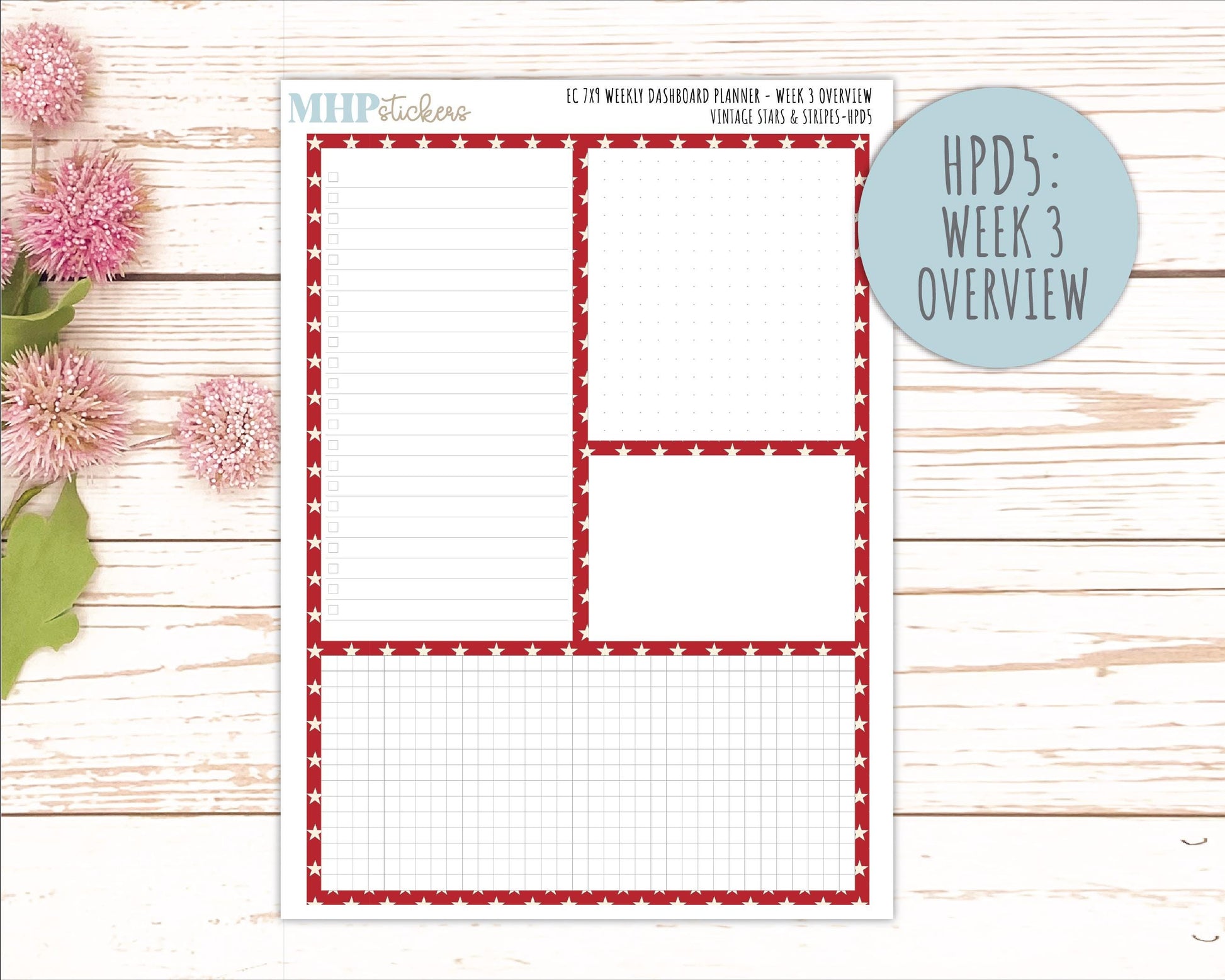 JULY Stickers for Happy Planner Classic Dashboard Layout. 2026 Collection. "Vintage Stars & Stripes" || HPD
