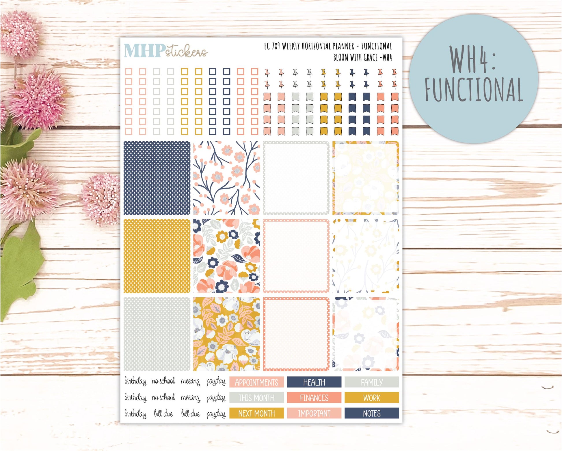 JULY Weekly Horizontal Planning Kit for 7x9 Erin Condren Planners. 2026 Collection "Blomom with Grace" || ECWH