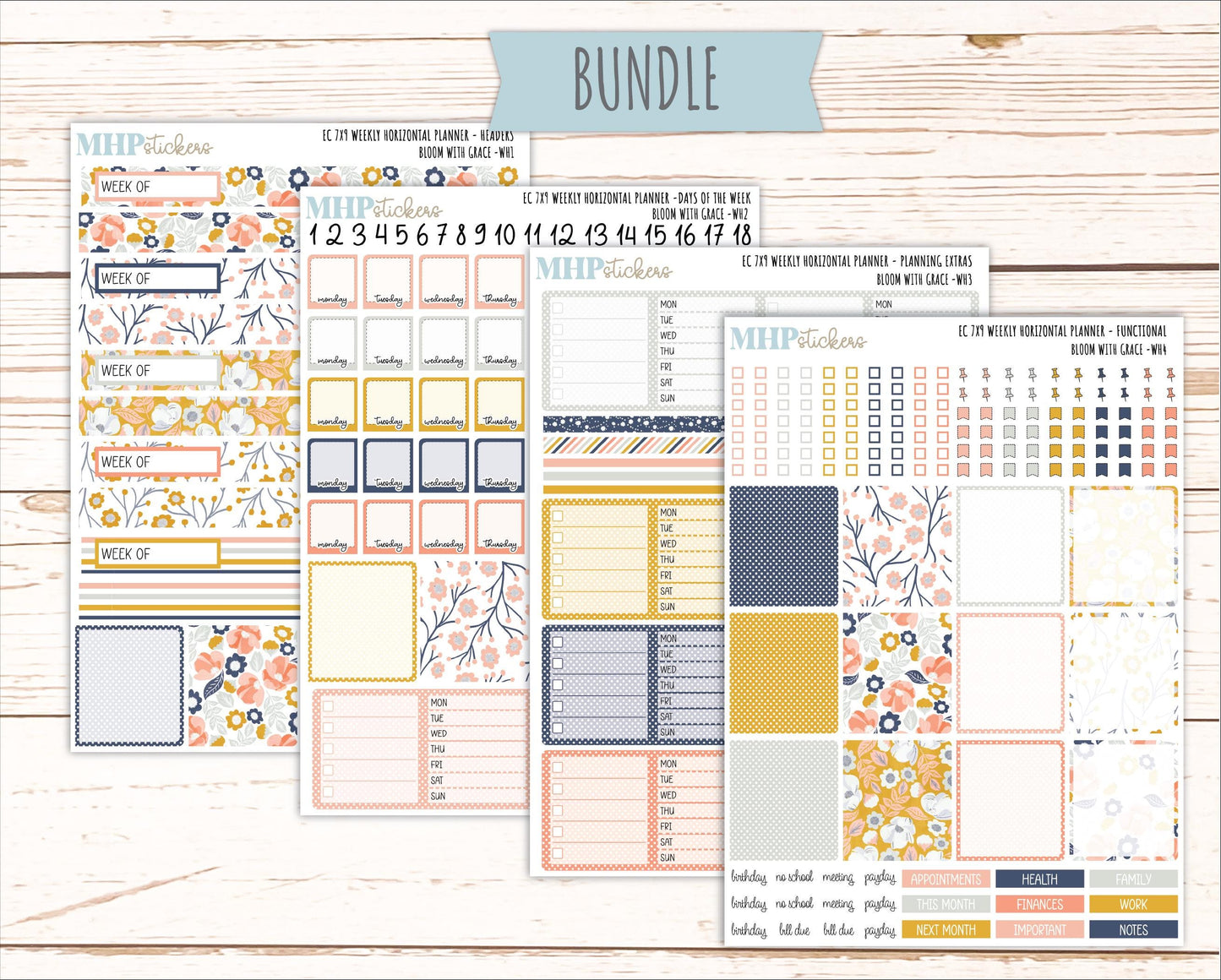 JULY Weekly Horizontal Planning Kit for 7x9 Erin Condren Planners. 2026 Collection "Blomom with Grace" || ECWH